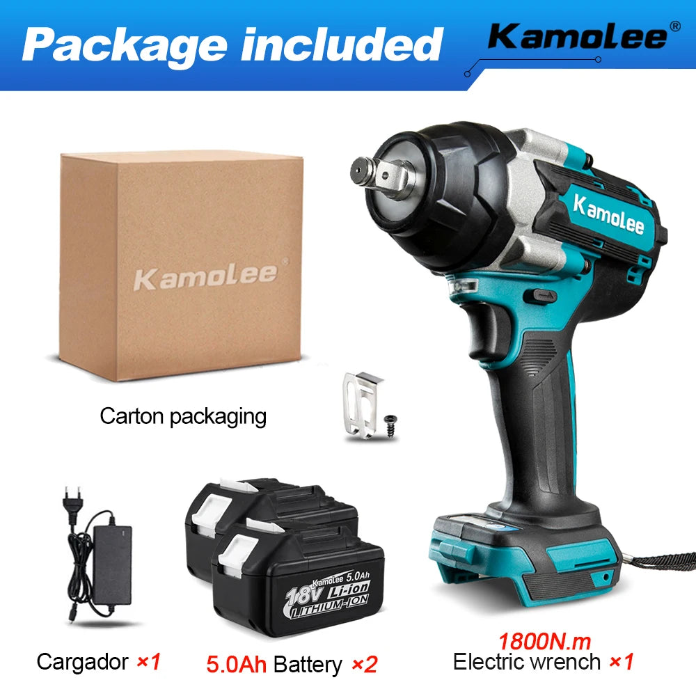 1800 N·m (≈1,328 ft·lb) Brushless Cordless Impact Wrench - 1/2 in (12.7 mm) Drive, High Torque, 18V/21V Battery Compatible