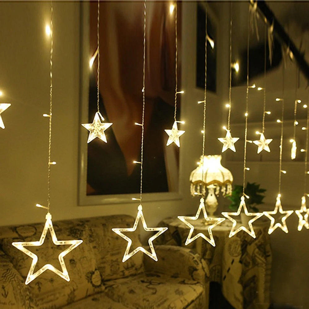 3.5M (11.5 ft) Star Curtain LED Fairy String Lights 138 LEDs for Christmas Home Bedroom Window Outdoor Party