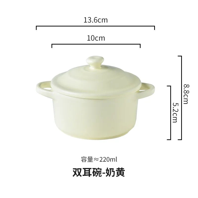Porcelain Covered Bowl with Double Handles 220ml (7.4 fl oz) — Microwave, Air Fryer & Oven Safe
