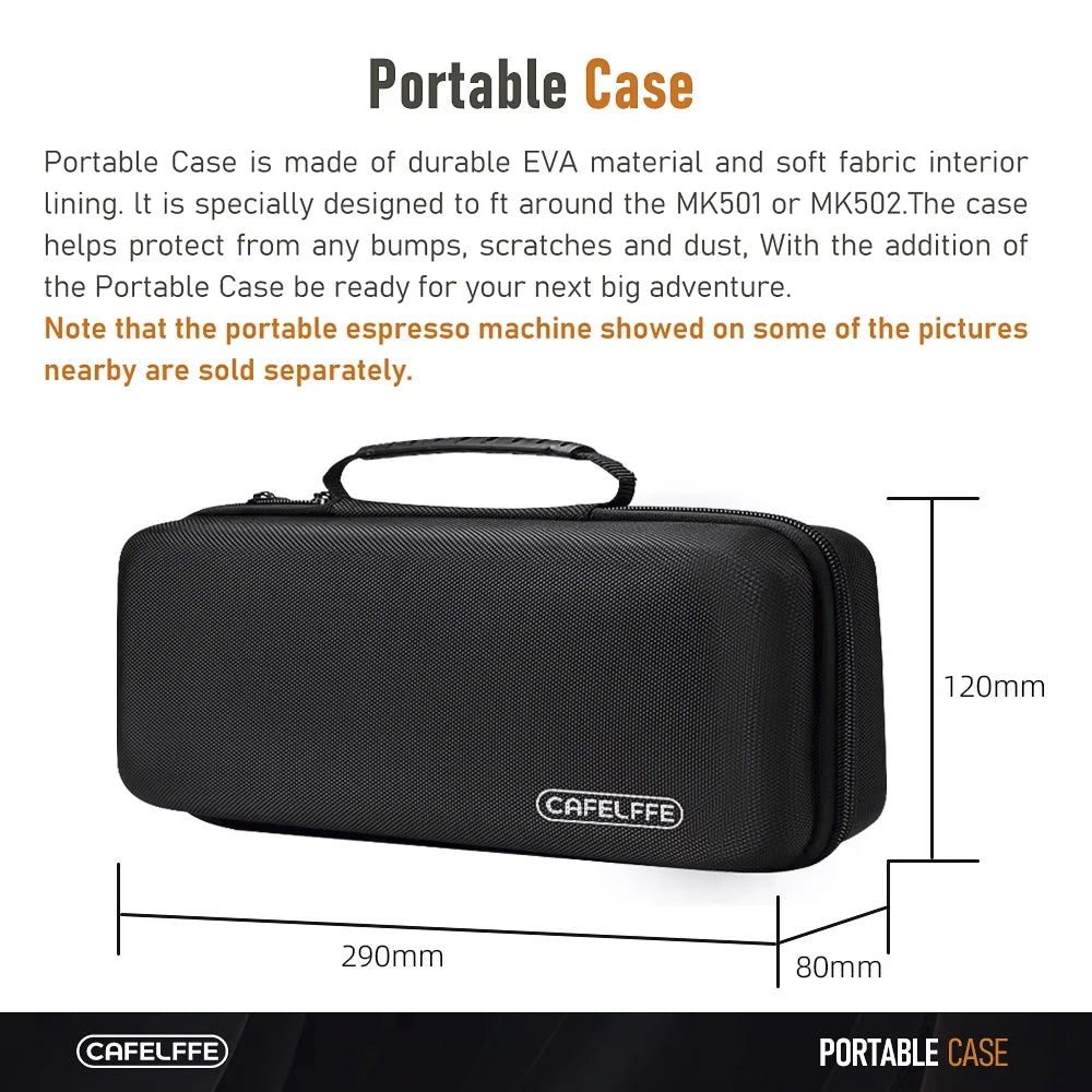Portable EVA Protective Case for Coffee Machines & Espresso Accessories — 290 x 120 x 80 mm (11.4 x 4.7 x 3.1 in)