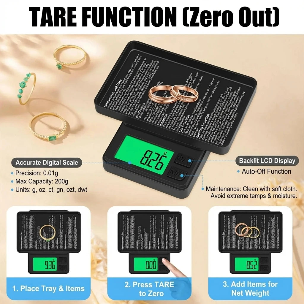 Portable Digital Pocket Scale 1000g/0.01g (2.2 lb) Backlit LCD Mini Jewelry & Food Precision Scale
