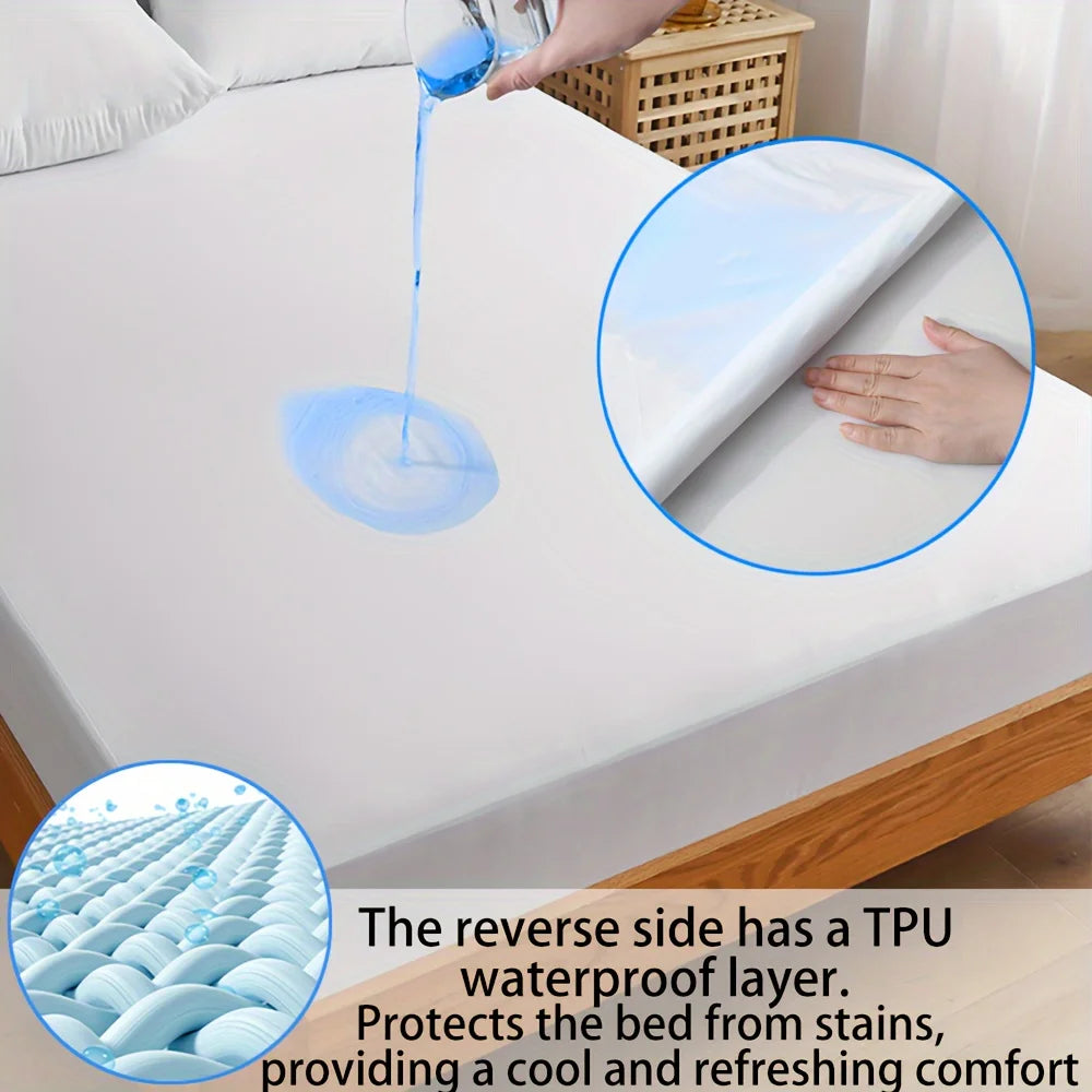 Cooling Fitted Sheet Waterproof Breathable Mattress Cover with 100% Cooling Nylon Top for Hot Sleepers
