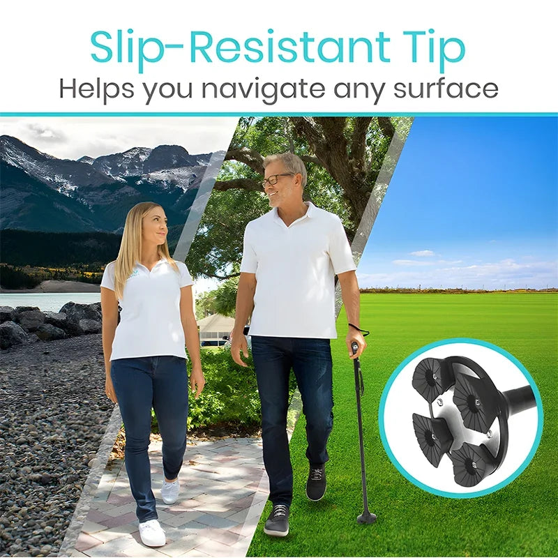 Adjustable Folding LED Walking Cane – Lightweight Aluminum, Anti-Slip Quad Tip, 32.3–37 in (82–94 cm), 250 lb Capacity