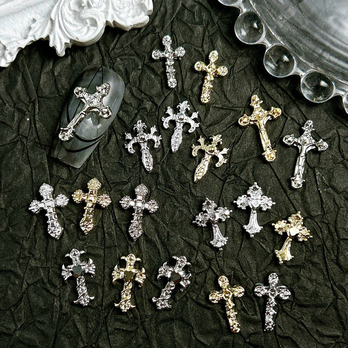 20-Pack 3D Cross Nail Charms for DIY Manicure