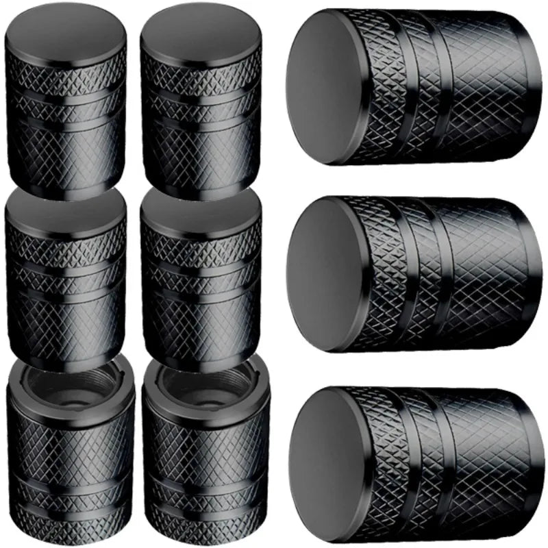 Aluminum Tire Valve Stem Caps Universal Dual-Tone Black/Silver - 4-Pack