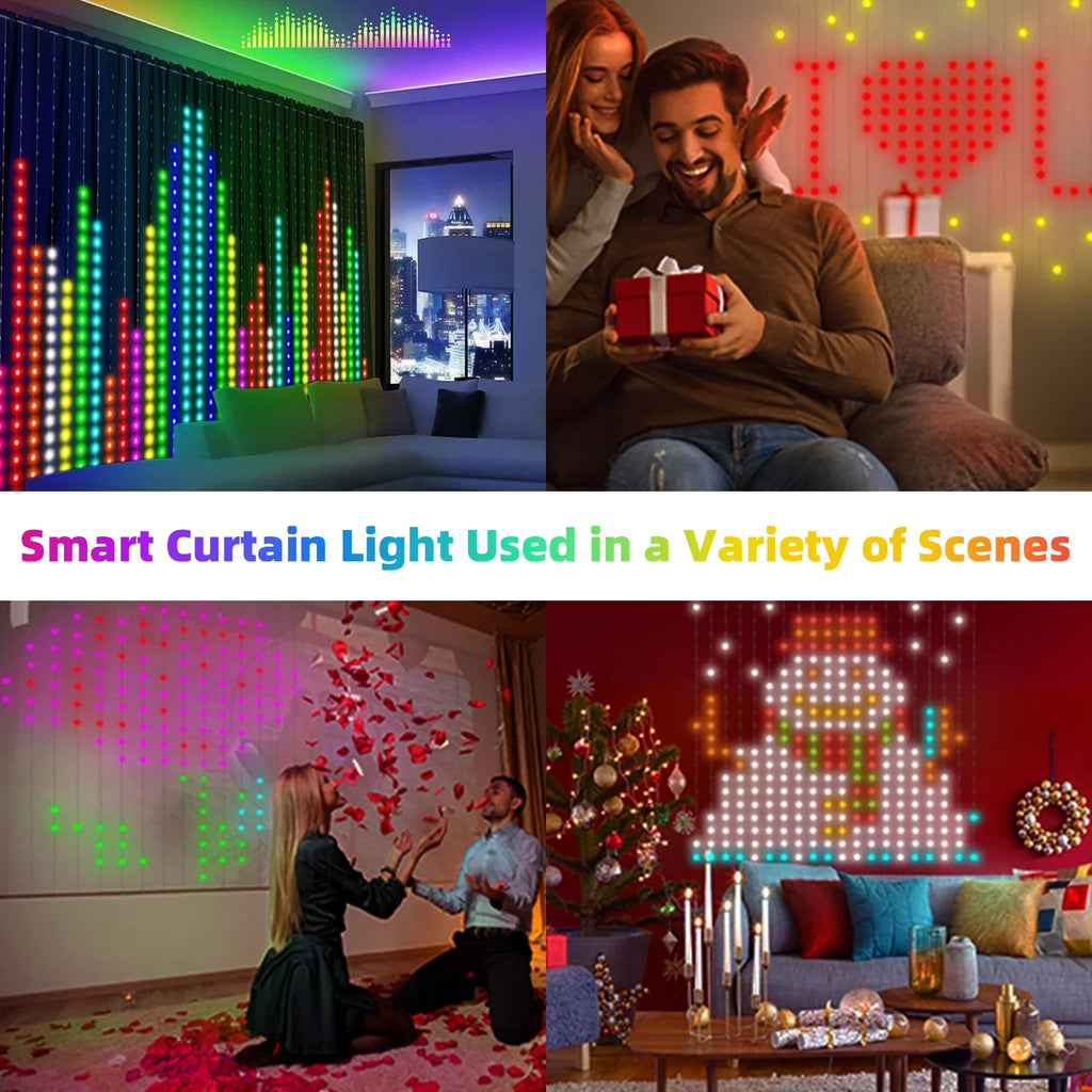 400 LED Smart Curtain Fairy Lights - App & Remote, Music Sync RGB, IP65 Waterproof, 1×1–3×3 m (3.3–9.8 ft)