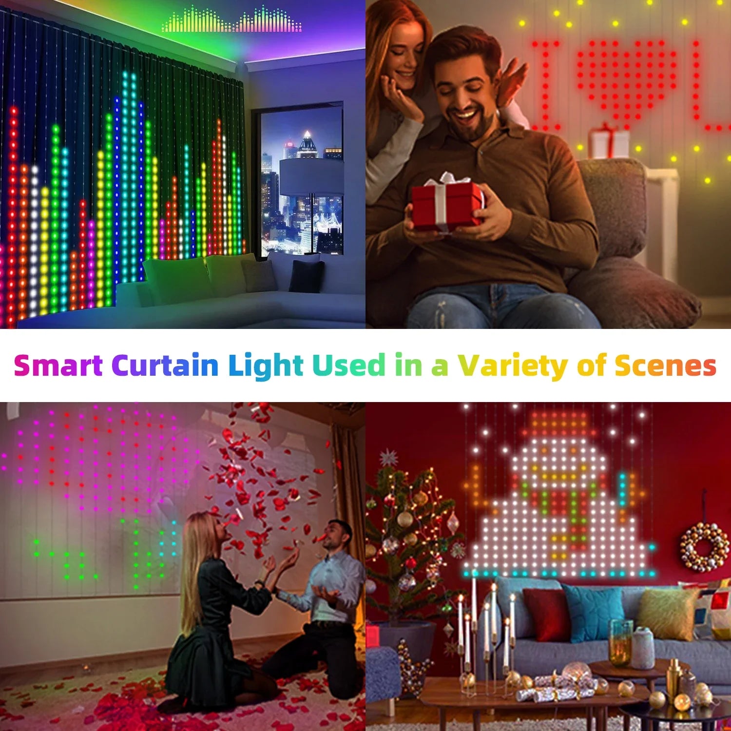 400 LED Smart Curtain Fairy Lights - App & Remote, Music Sync RGB, IP65 Waterproof, 1×1–3×3 m (3.3–9.8 ft)