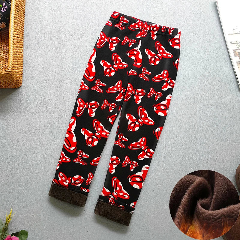 Kids Warm Fleece-Lined Cartoon Leggings Thick Plus Velvet Winter Pants Ages 4-6