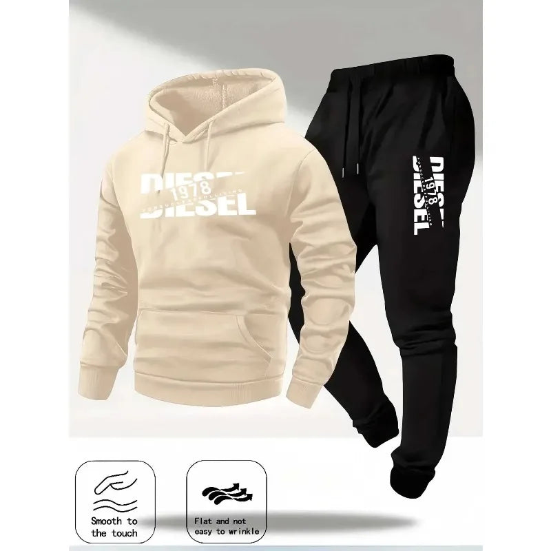 Men's Hooded Tracksuit Two-Piece Set – Casual Hoodie & Pants for Autumn/Winter