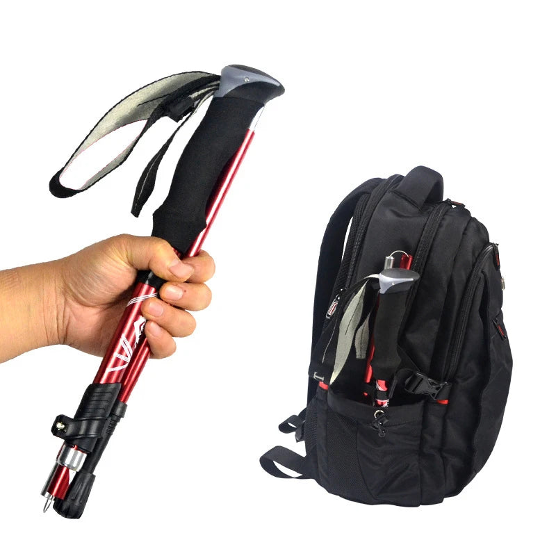 51 in (130 cm) 5-Section Foldable Telescopic Trekking Pole Carbon Steel Hiking Stick Portable Walking Cane for Camping Nordic Walking Seniors