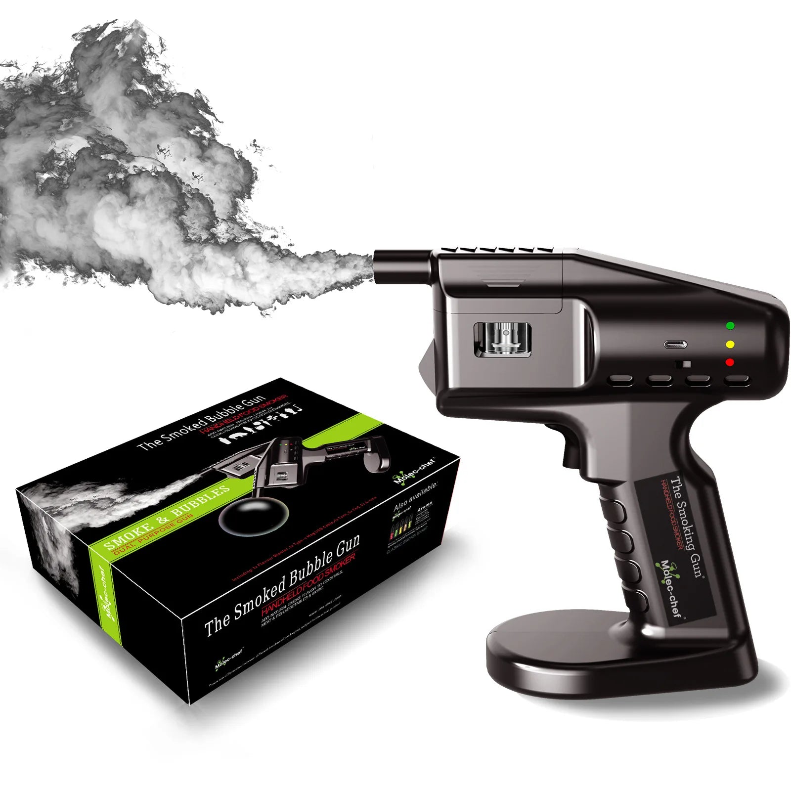 Cocktail Smoker & Smoke Bubble Gun Kit — Rechargeable Bartender Tool with Aroma Vials, Smoke Bubble Liquid & Travel Bag