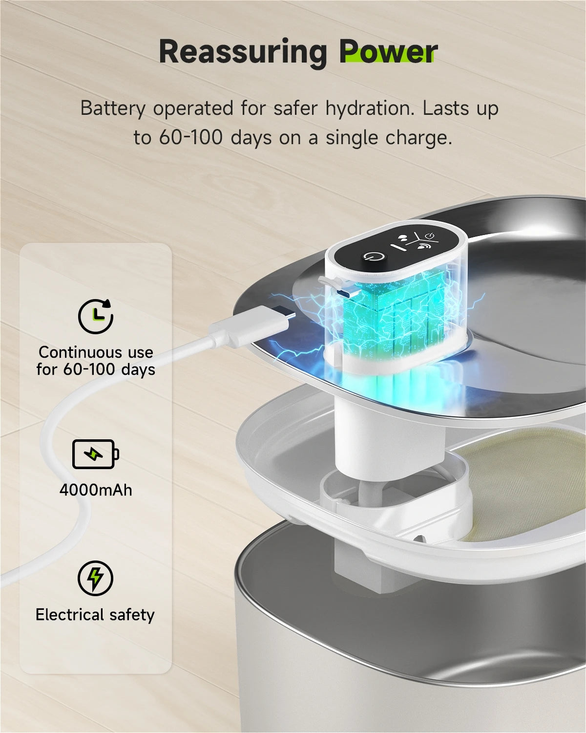 Wireless 4L (135 fl oz) Cat & Dog Water Fountain — USB-C Rechargeable Auto-Sensor Stainless Steel Pet Water Dispenser