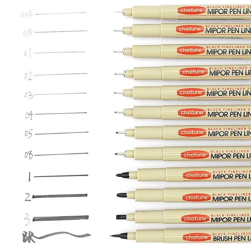 Manga Fineliner Pens - Waterproof Black Pigment Liner Set, Needle & Brush Tip for Sketching, Illustration & Inking (Set of 3–12)