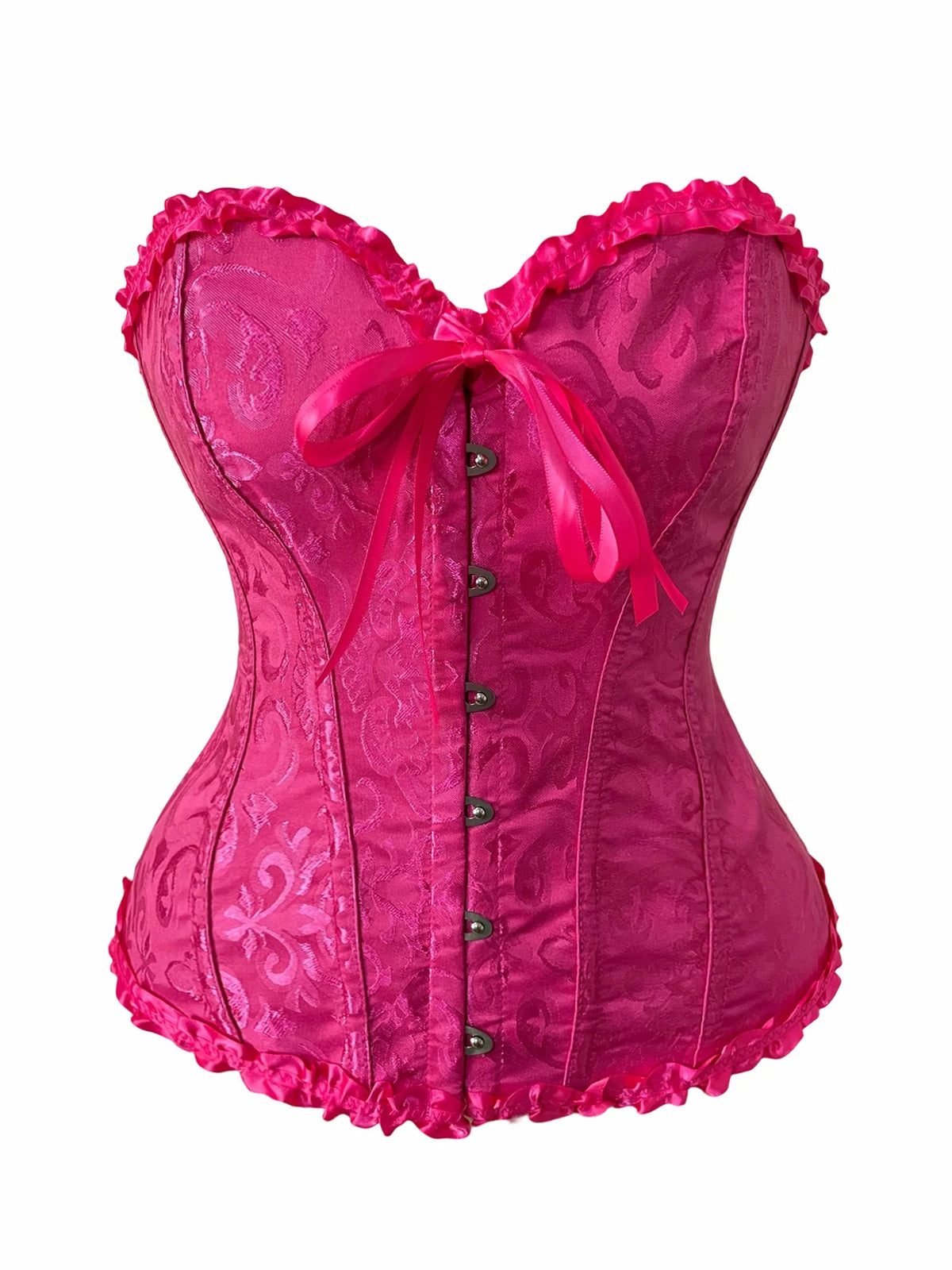 Women's Victorian Gothic Overbust Corset Bustier - Jacquard Brocade Front Busk Waist Cincher