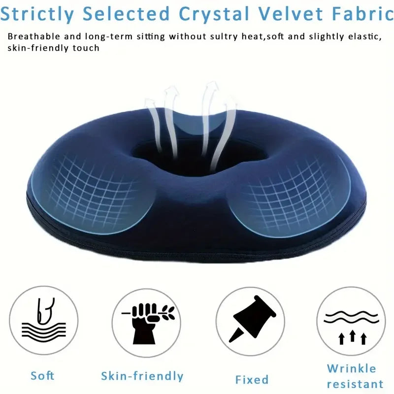 Anti-Hemorrhoid Orthopedic Memory Foam Seat Cushion - Tailbone Pillow for Office, Car & Yoga, Removable Cover