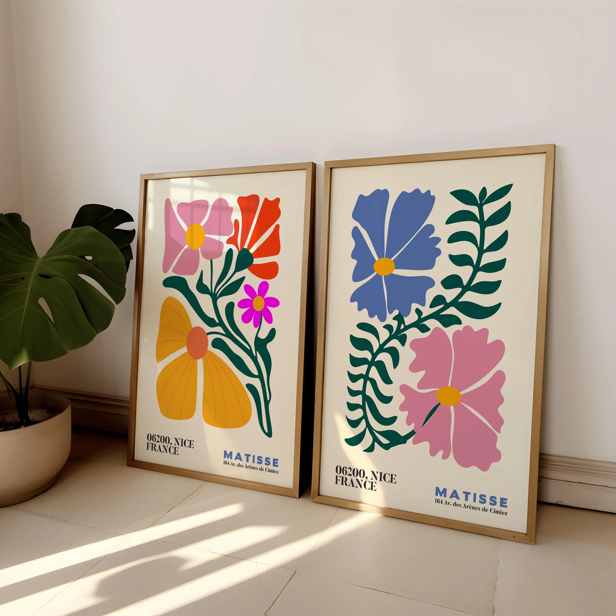 2-Piece Frameless Matisse Floral Canvas Prints - Bohemian Mid-Century Modern Wall Art for Bedroom & Living Room