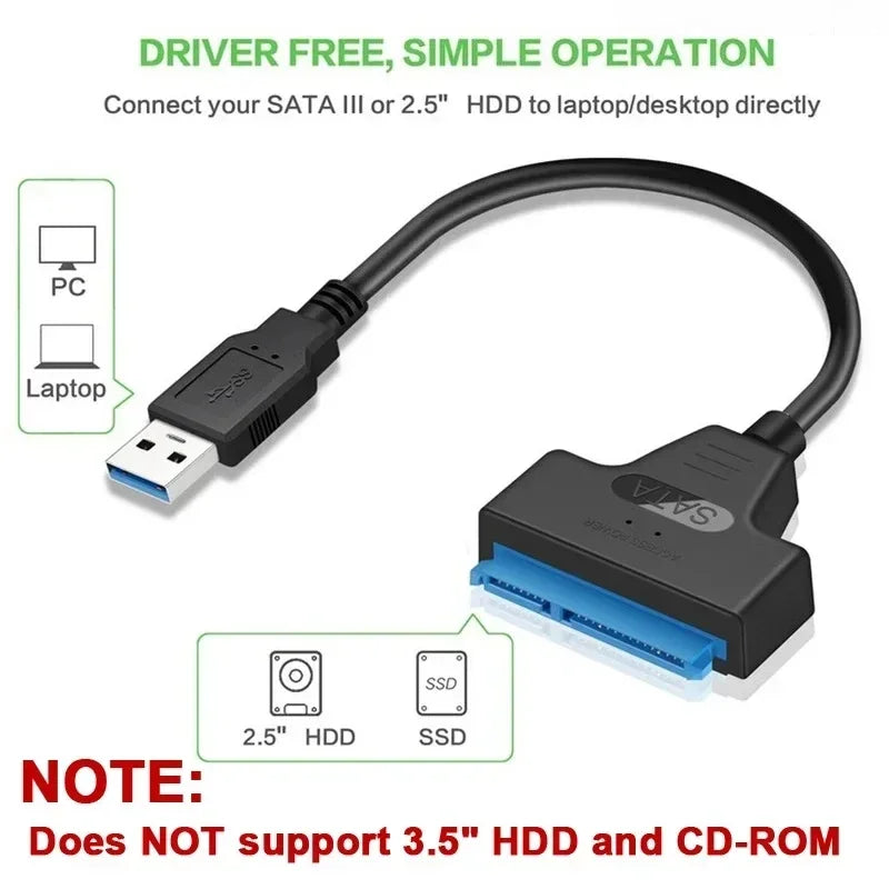 SATA III to USB 3.0 Adapter Cable for 2.5-Inch HDD/SSD (22-Pin) — Up to 6 Gbps with USB 2.0 Power Port