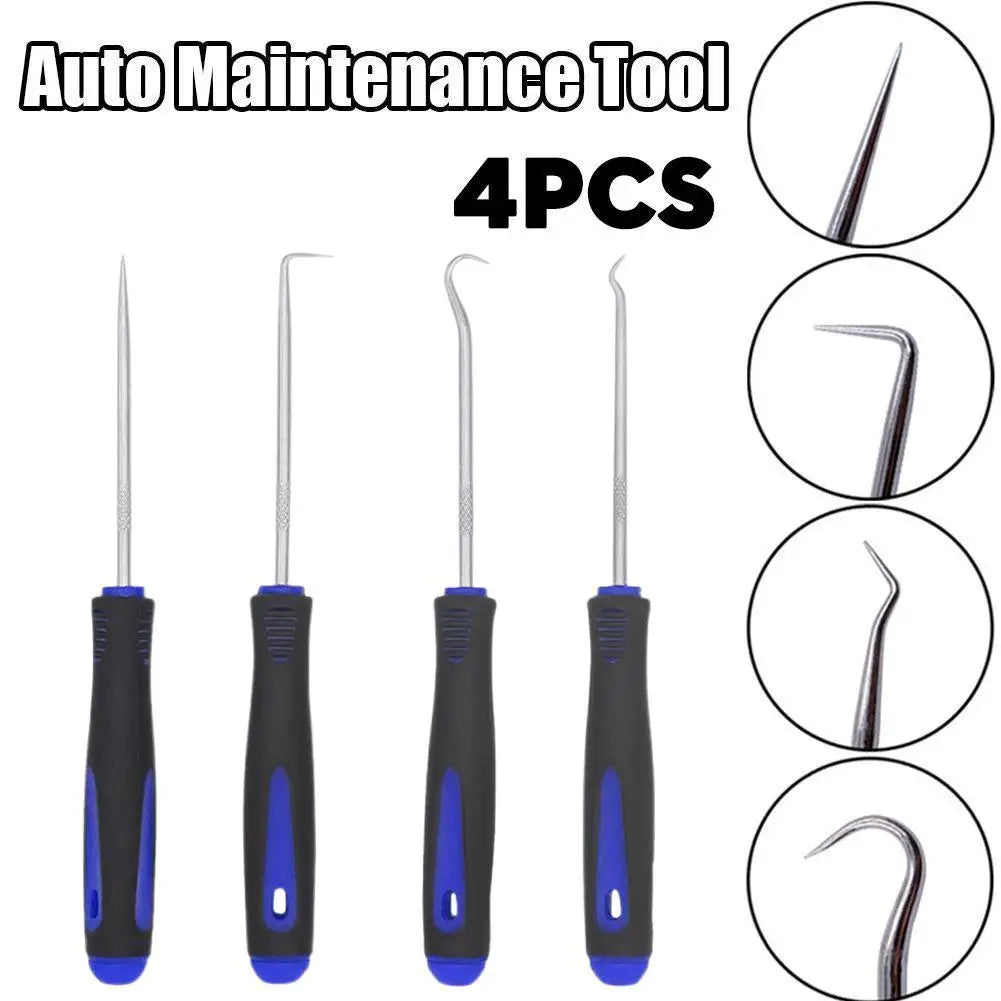 4-Piece Car Oil Seal Hook Tool Set - O-Ring Gasket Puller & Hose Remover, Blue TPR Handles, 165mm (6.5 in) & 240mm (9.45 in)