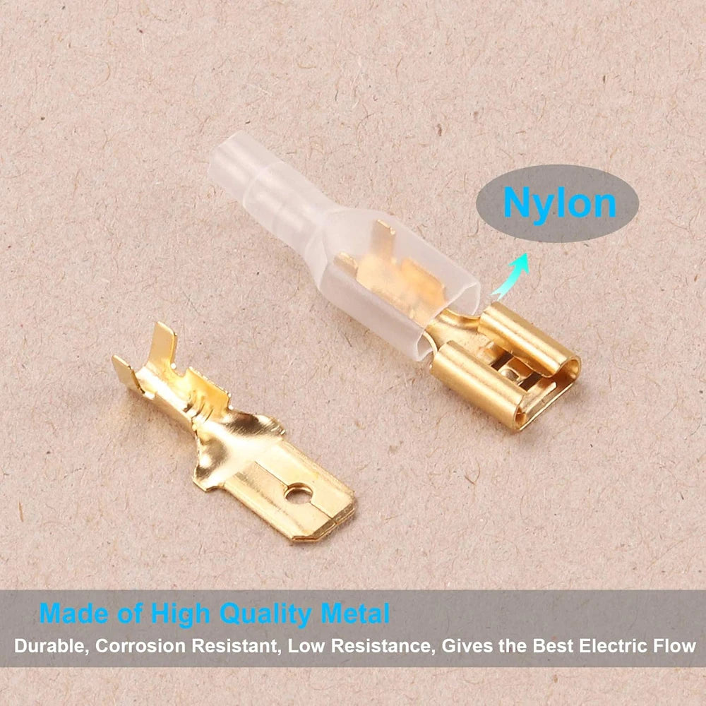 270-Piece Insulated Male & Female Wire Spade Connector Kit 2.8/4.8/6.3 mm (0.11/0.19/0.25 in) – Electrical Crimp Terminals with Storage Box