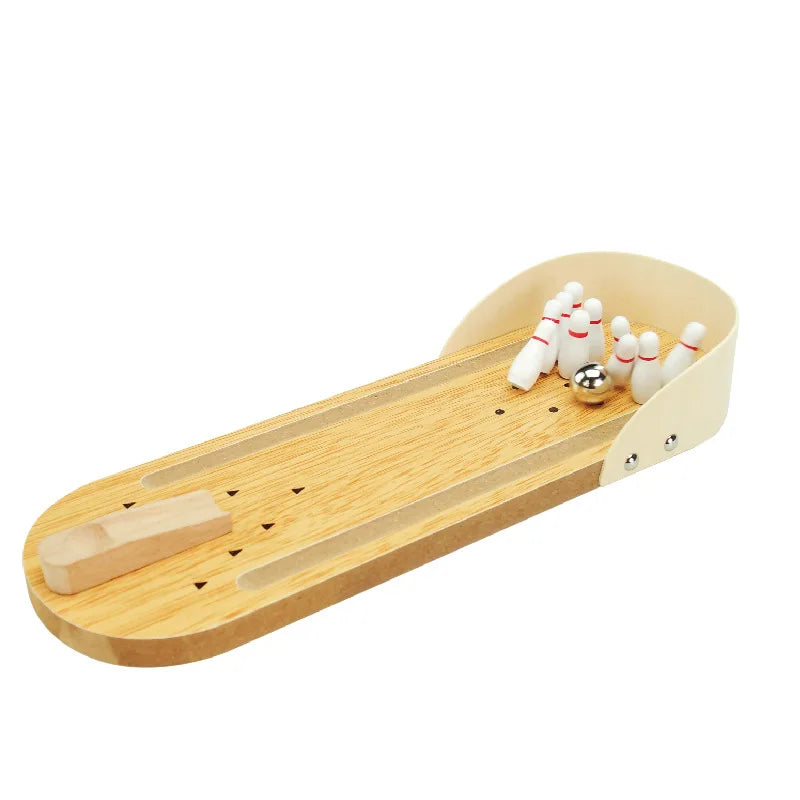 Mini Wooden Bowling Set for Kids - Tabletop Educational Game & Parent-Child Play