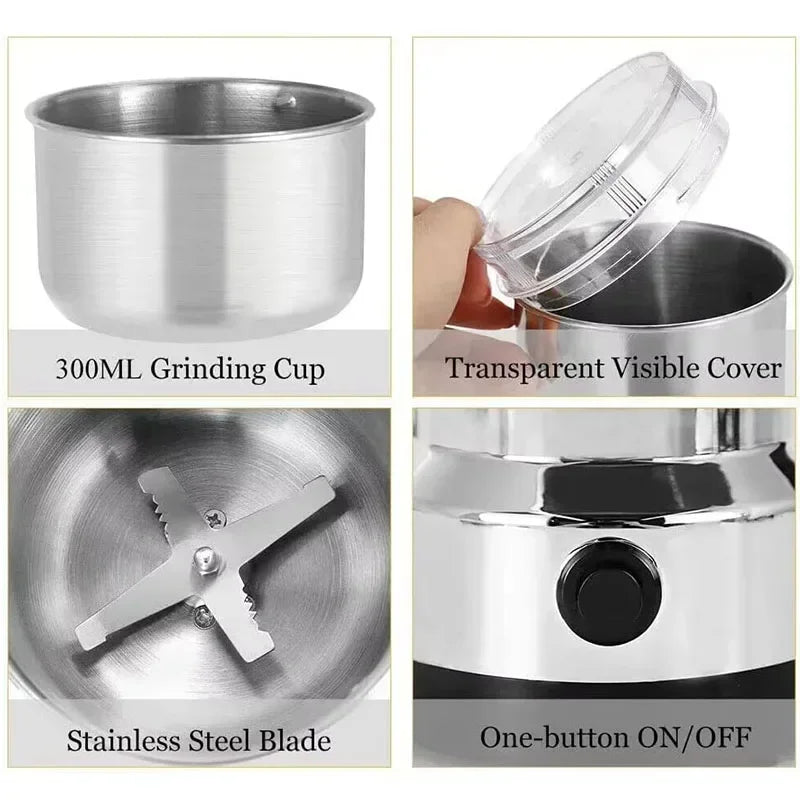 4-Blade Electric Coffee and Spice Grinder – Multifunction Nut, Bean and Grain Chopper for Home Kitchen