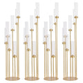 4-Pack 7-Arm Gold Floor Candelabra, 48 in (122 cm) Tall Metal Wedding Centerpiece with Removable Acrylic Shades