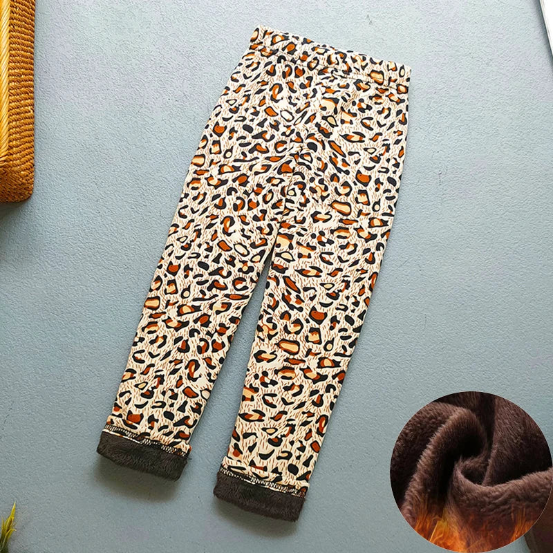 Kids Warm Fleece-Lined Cartoon Leggings Thick Plus Velvet Winter Pants Ages 4-6