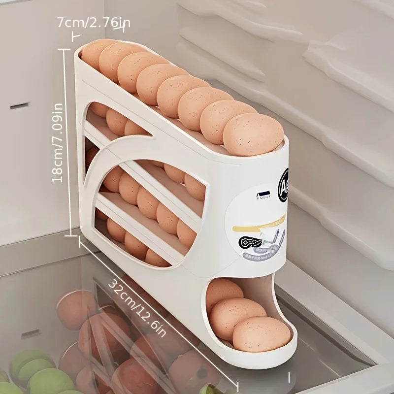 3-Tier Rolling Egg Storage Rack for Refrigerator Holds 24 Eggs — Large Capacity Kitchen & Fridge Organizer