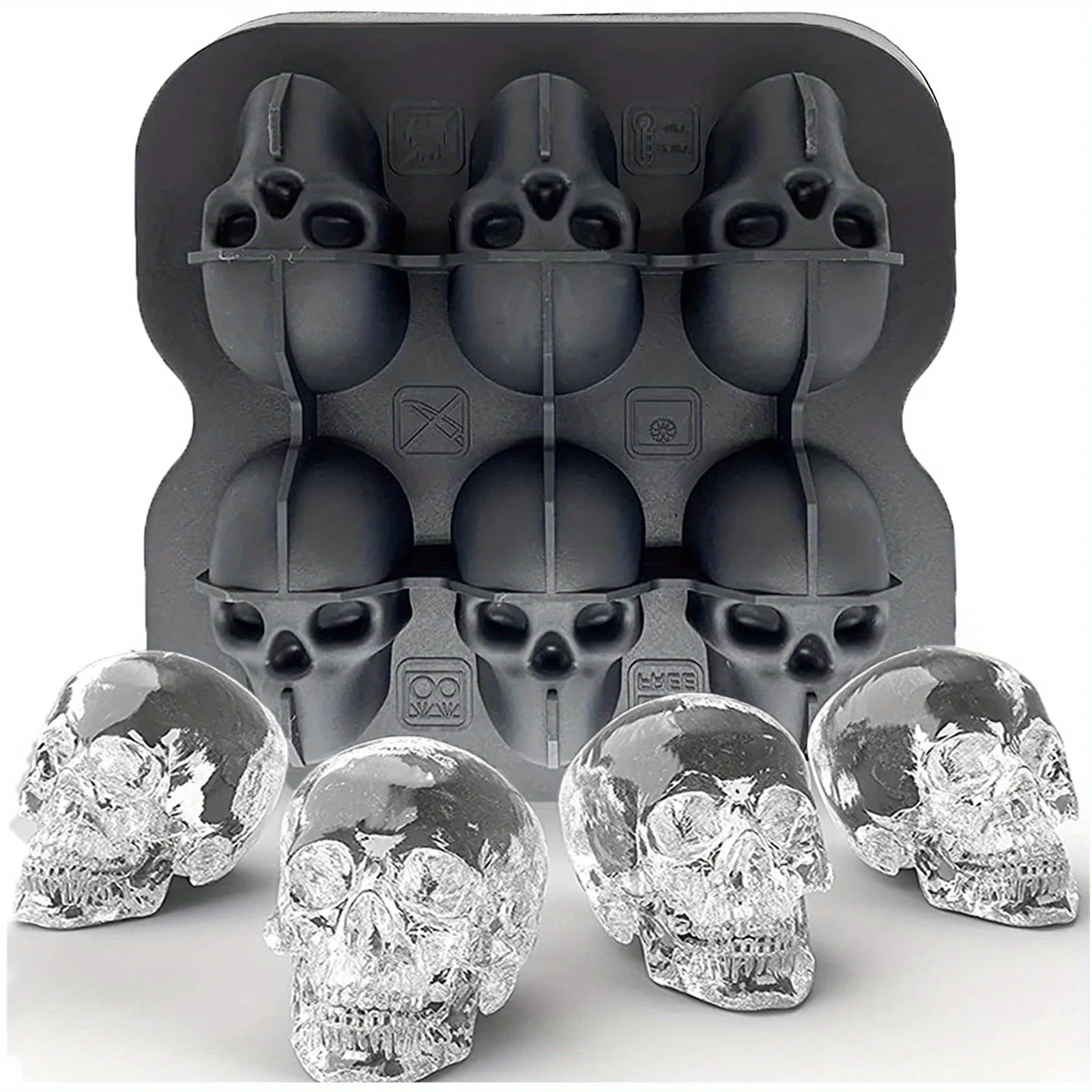 3D Skull Ice Ball Silicone Mold – 4 & 6-Cavity Flexible BPA-Free Ice Trays for Cocktails