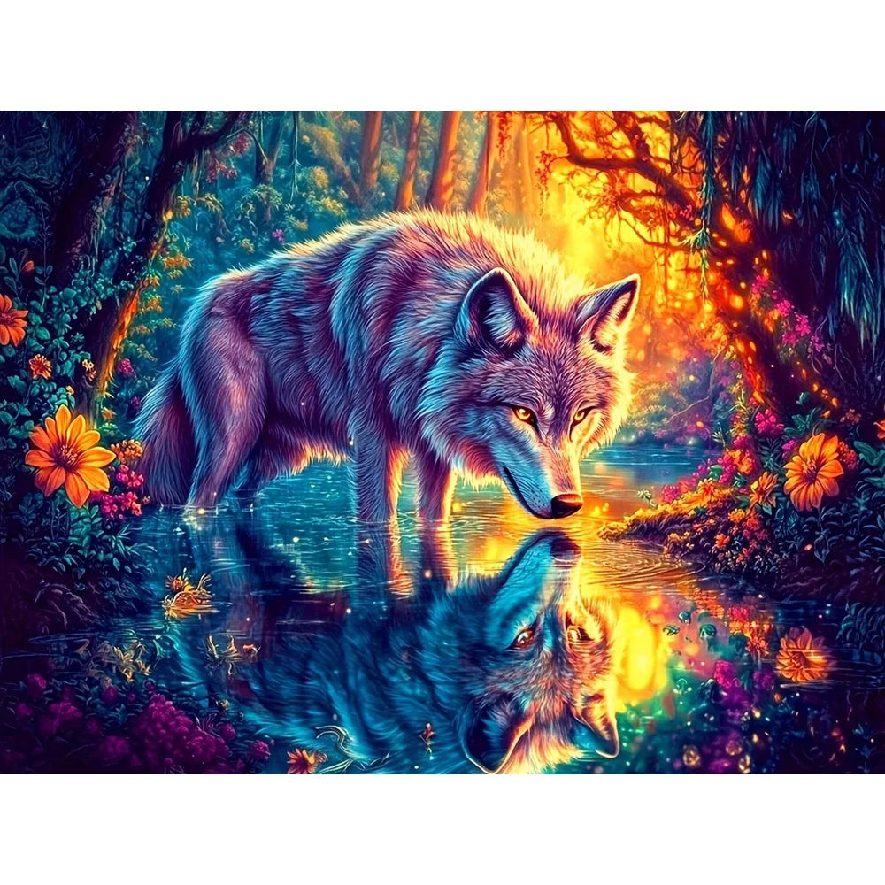 DIY 5D Diamond Painting Kit – Wolf Full Drill Diamond Mosaic, Animal Embroidery Art for Home & Christmas Decor