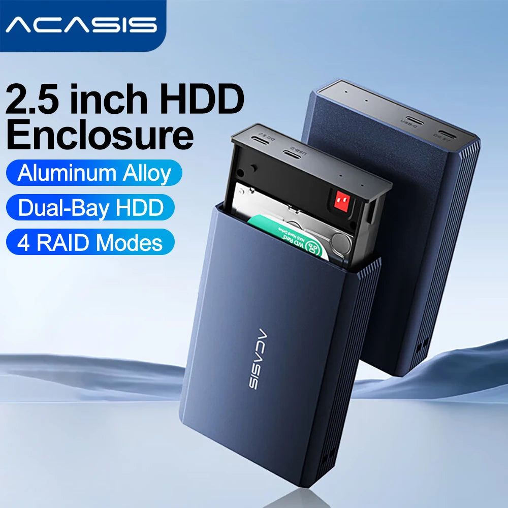 2.5-Inch (63.5 mm) Dual-Bay USB-C SATA HDD/SSD RAID Enclosure — RAID 0/1/JBOD/SPAN, Aluminum