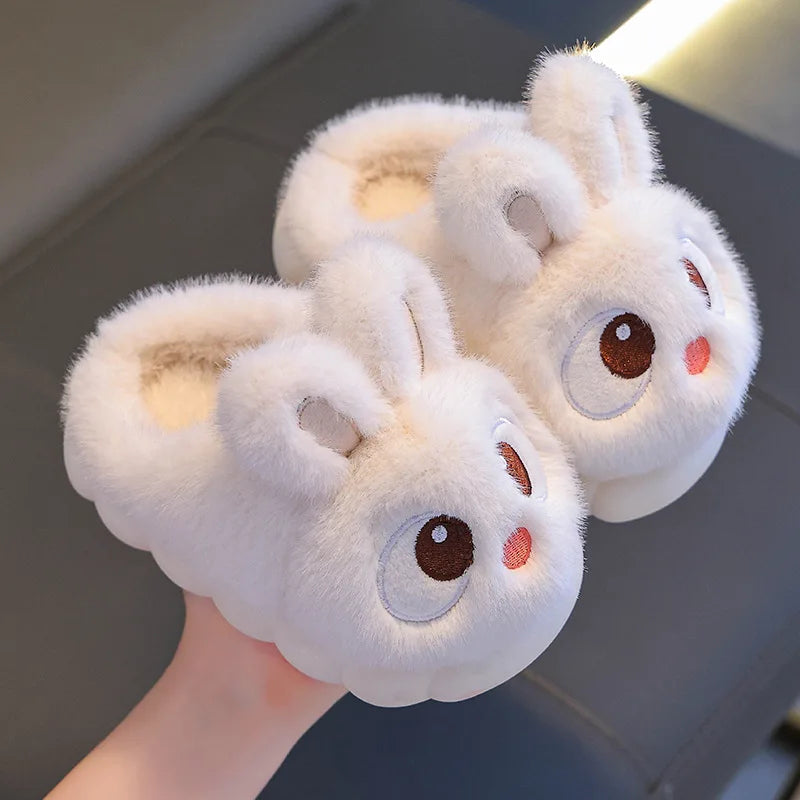 Kids Winter Plush Rabbit Slippers – Faux Fur Warm Anti-Slip Indoor Shoes for Boys & Girls