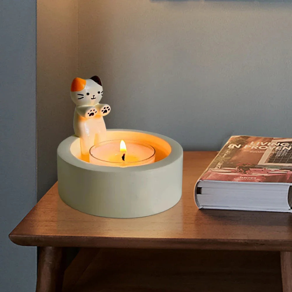 Cute Cat Tea Light Candle Holder – Polyresin Cat Paw Desk Candle Stand for Home & Office Decor (6 cm / 2.4 in)