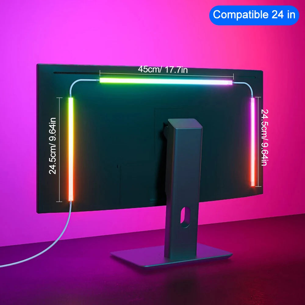 RGB Gaming LED Strip Backlight Smart App-Controlled Screen Sync Ambient Lighting for 24–34 in (61–86 cm) Monitors DIY Color Modes