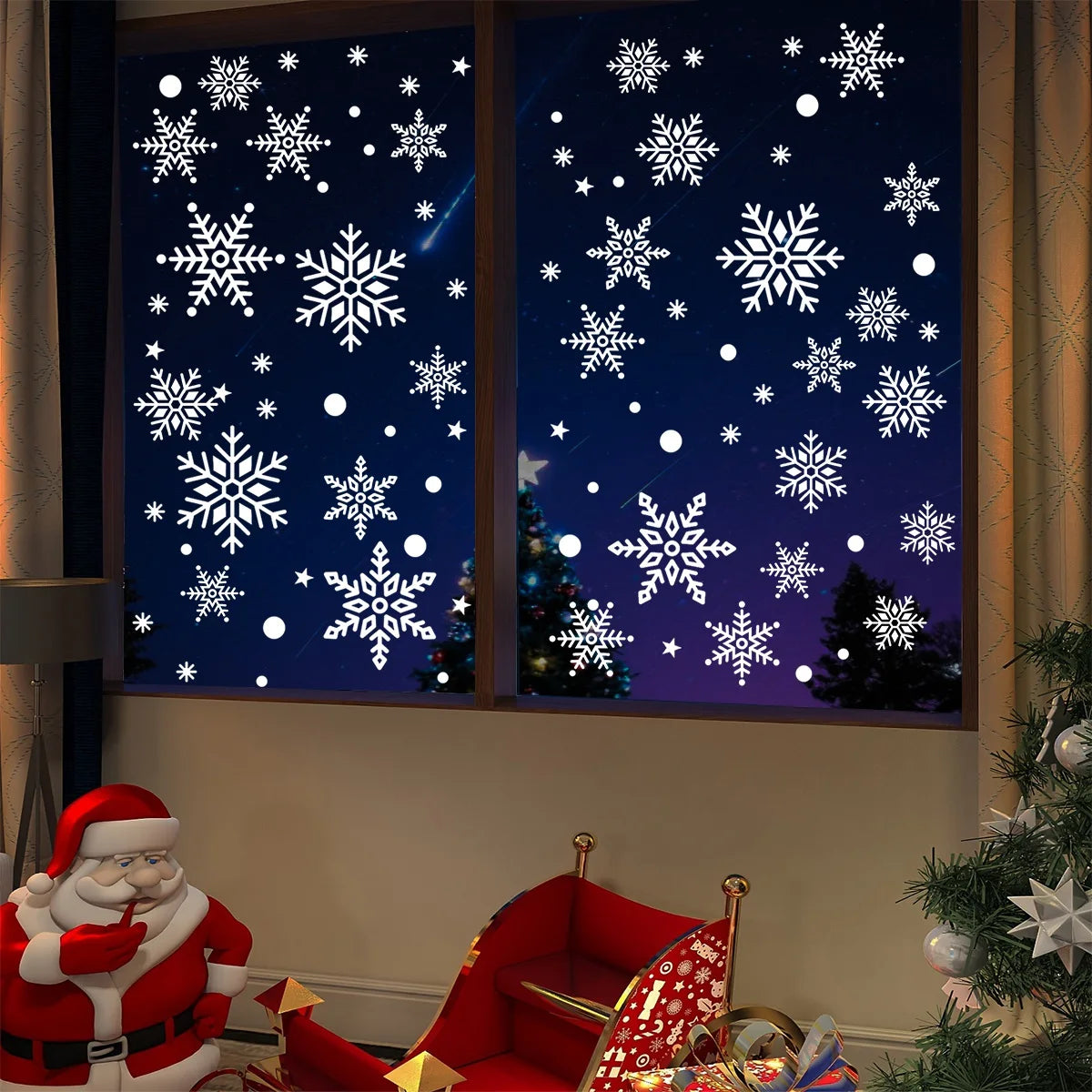 Christmas Snowflake Window Clings 2-Pack - Winter Static Window Stickers Holiday Home Decor