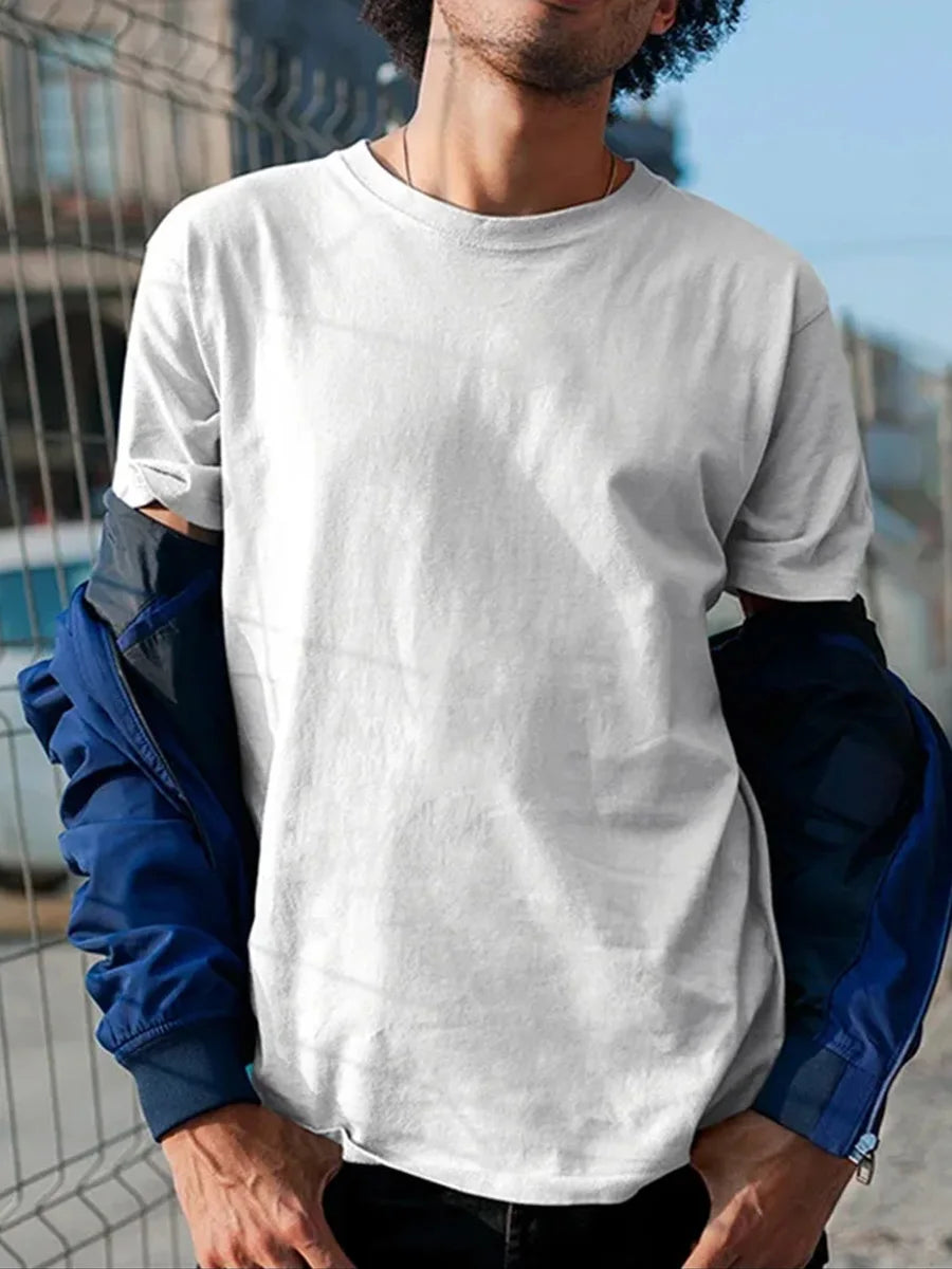 180g Cotton Men's Solid Short Sleeve T-Shirt – Breathable Summer Tee White/Black