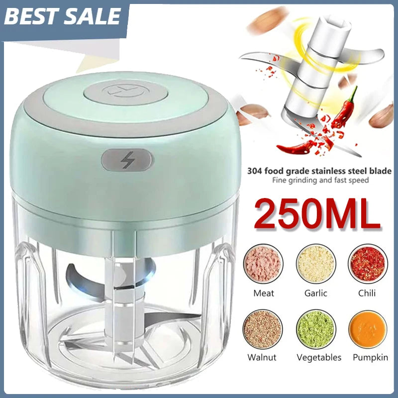 250ml (8.5 fl oz) Stainless Steel Electric Garlic & Ginger Chopper Mini Food Shredder