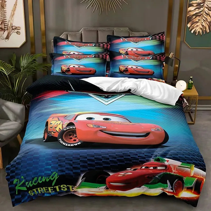 3-Piece Kids Cartoon Cars Duvet Cover Set - Race Car Bedding for Boys, Multiple Sizes 1.35-2.0 m (4.5-6.6 ft)