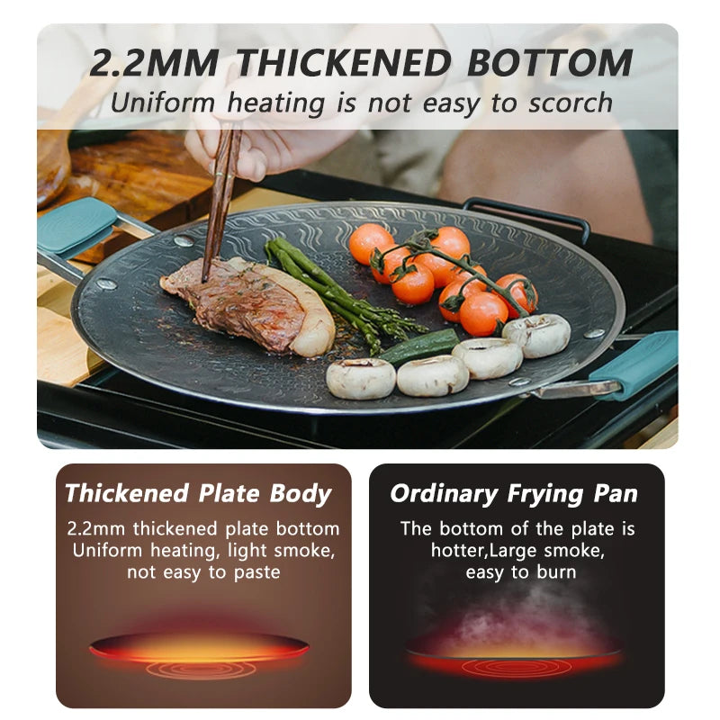 Nonstick Folding Round Grill Pan Portable Outdoor BBQ Griddle for Camping & Picnic