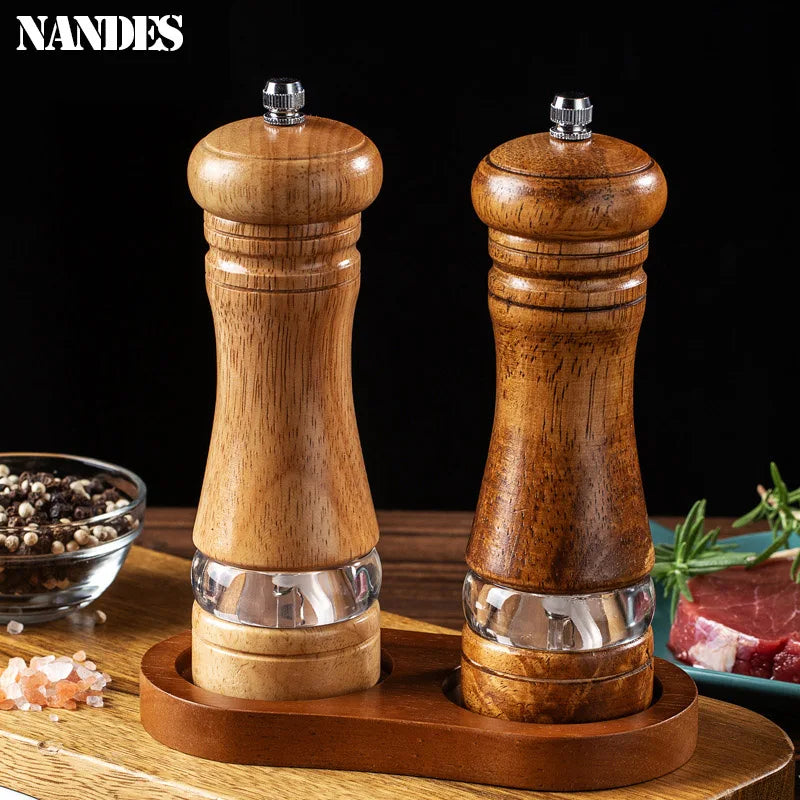6.7-Inch (17 cm) Manual Pepper Grinder – Rubberwood & Acrylic Salt & Pepper Mill, Adjustable Ceramic Grinder, Refillable Spice Shaker