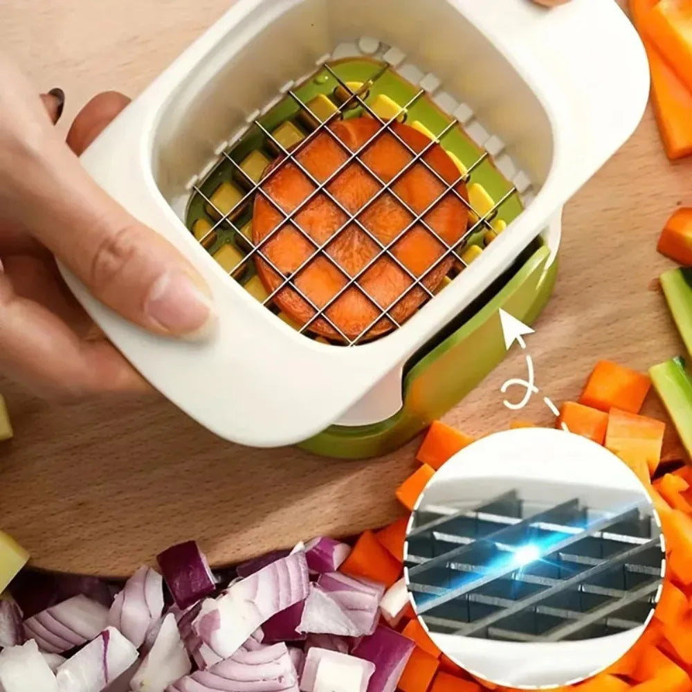 Multifunctional Vegetable Slicer and Dicer Manual Hand-Press Cutter with Stainless Steel Blades