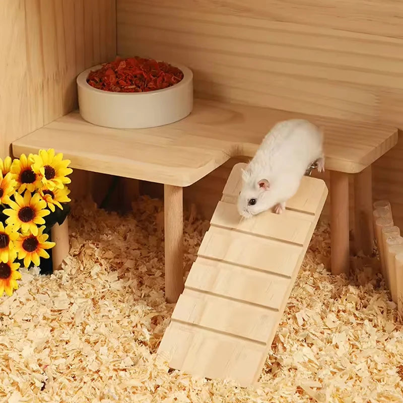 Hamster Wooden Ladder Platform Small Pet Climbing Toy for Cage, Jumping Board & Stairs