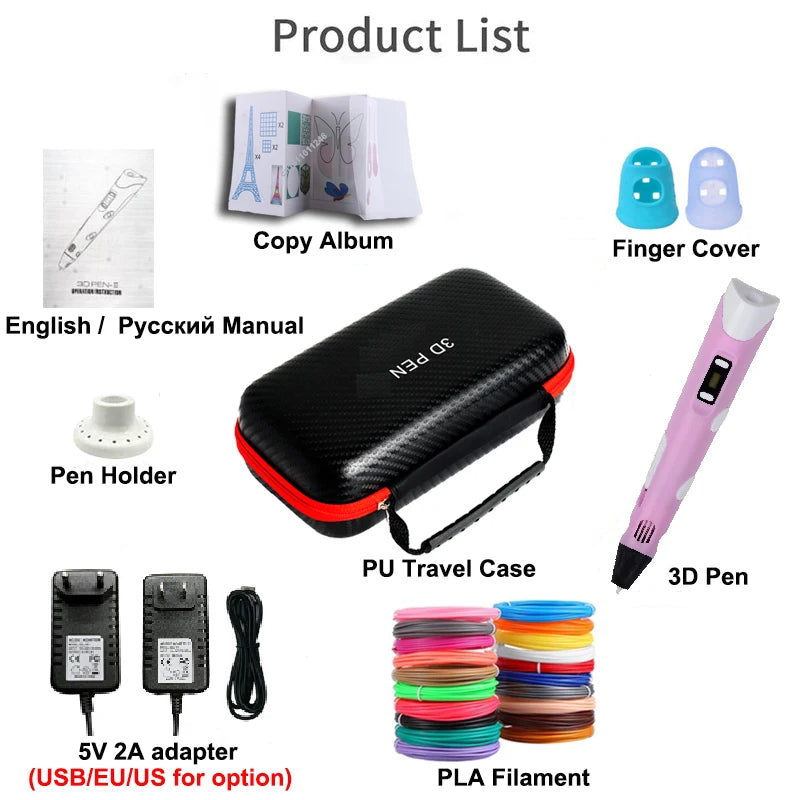 3D Printing Pen for Kids with Travel Case — PLA 1.75mm Filament, LED Display, Adjustable Temp & Speed, DIY Drawing Gift
