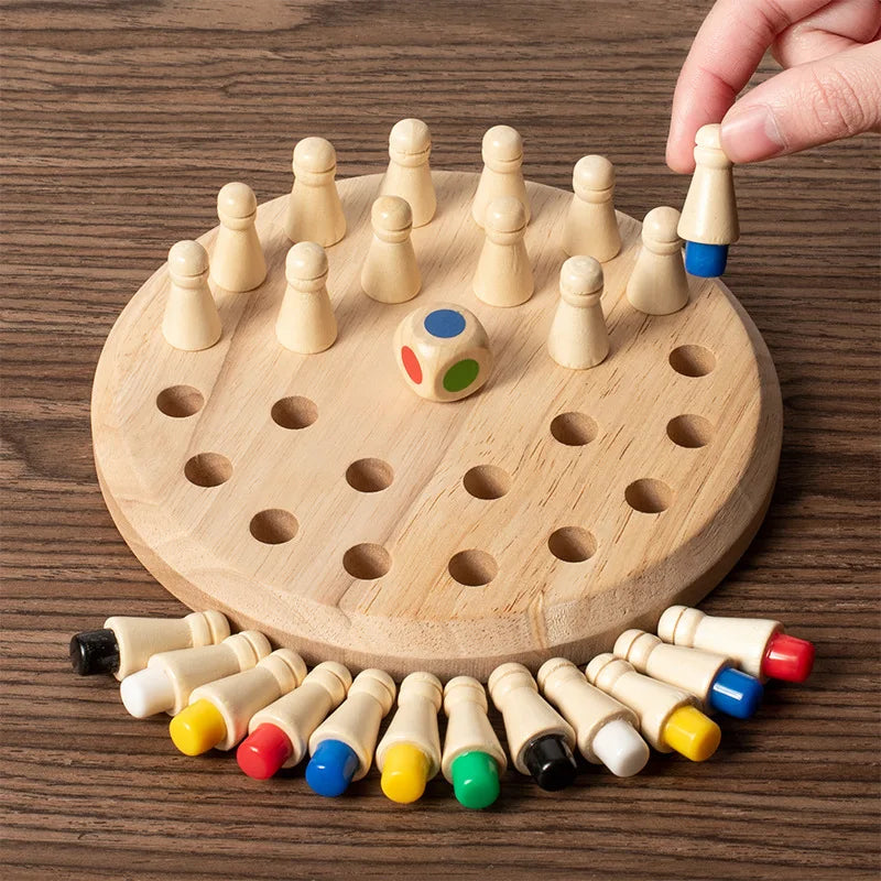 Wooden Montessori Memory Game - 24 Peg Matching Board with Dice, STEM Memory Game for Kids & Adults, 2-6 Players