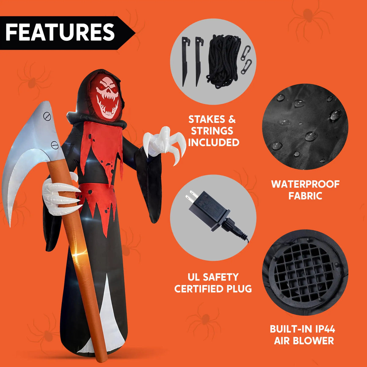 12 ft (3.66 m) Giant Grim Reaper Inflatable with Built-In LEDs and Scythe for Halloween Yard Outdoor Decoration