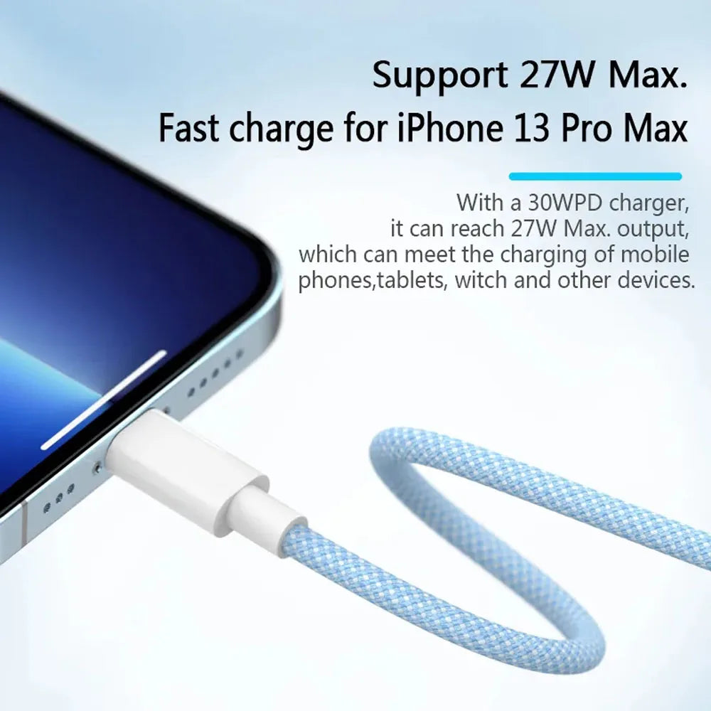 PD 20W USB-C to Lightning Fast Charging Cable for iPhone & iPad — Nylon Braided 3A, 480Mbps, 1/1.5/2m (3.3/5/6.6ft)
