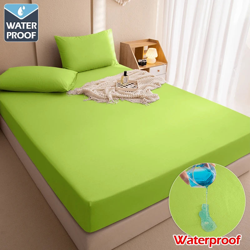 Waterproof Mattress Protector Fitted Sheet with Elastic Band – TPU-Backed, Breathable, Dust Mite & Anti-Bacterial – Fits Mattresses up to 46 cm (18 in) | Sizes 90x200 / 140x200 / 160x200 / 180x200 cm