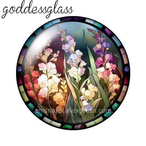 10-Pack Round Glass Photo Cabochons (12/18/20/25mm) Floral Flat Back for Jewelry Making