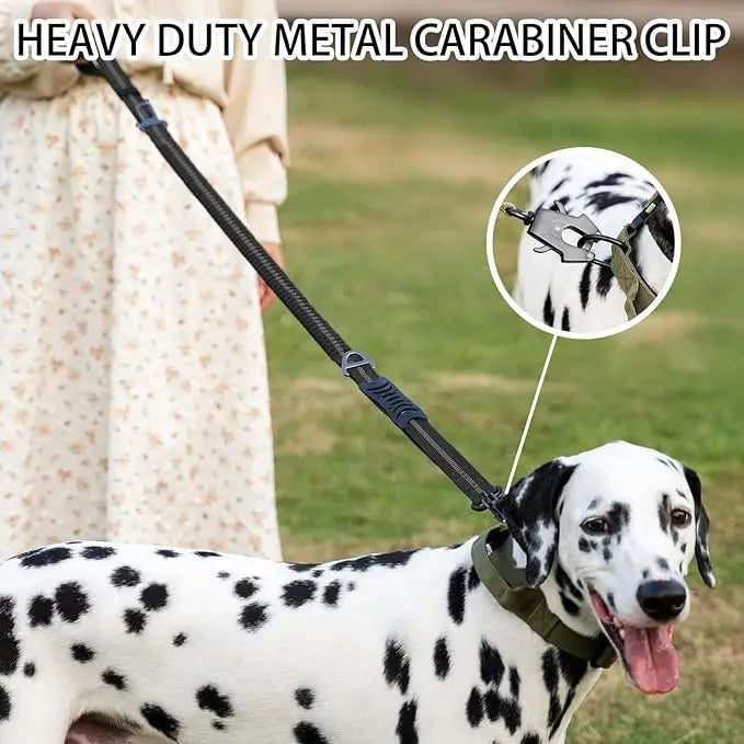 Heavy-Duty Reflective Bungee Dog Leash with Car Seatbelt - No-Pull Tactical Leash for Large Dogs, 47–70 in (120–178 cm)