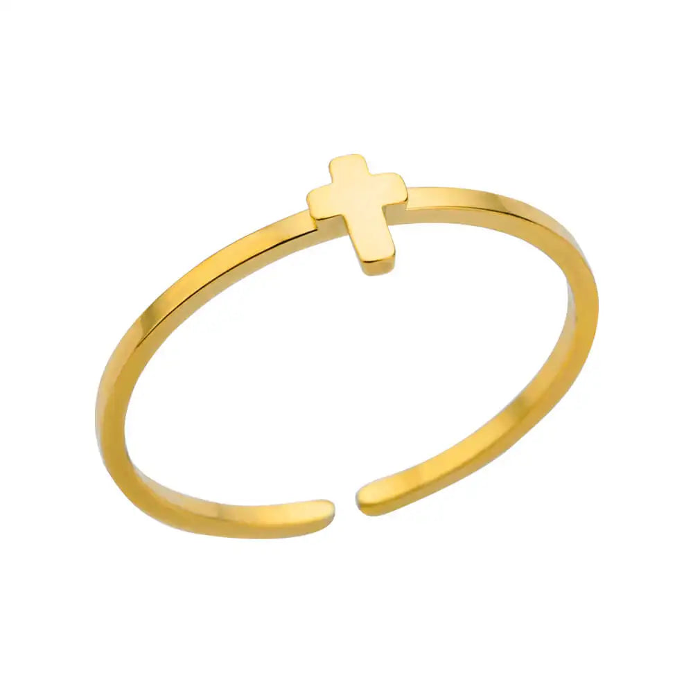 316L Stainless Steel Gold-Tone Women's Ring – Hypoallergenic Classic Tension-Set Wedding & Couple Ring